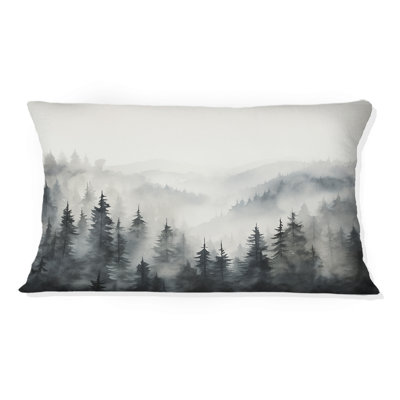 Coussin décoratif gris «Misty Morning Forest Horizon»
