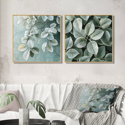 Frosted Leaves I - Art mural sur feuilles - Art mural traditionnel sur toile 2 pièces
