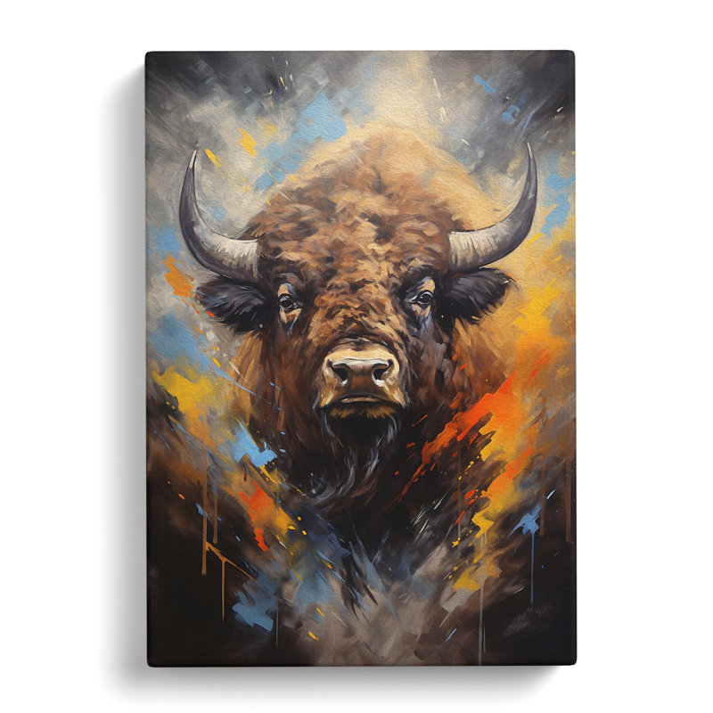 Bison Hard Edge Painting - Wrapped Canvas Print, 50cm H x 35cm W x 3cm D