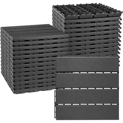 Dalles de terrasse emboîtables pour l'extérieur, revêtement de sol imperméable pour porche, balcon, jardin et piscine, revêtement de sol en plastique résistant aux intempéries, gris foncé