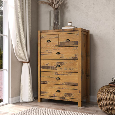 Rustwood Farmhouse 33,1” W  Chest Of  5 Drawers Dresser For Bedroom, Chest Solid Wood Rustic Style