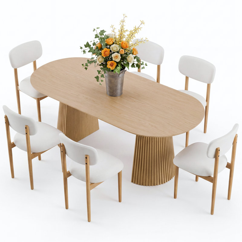 Ensemble repas pour 6 personnes Hulse, Crème/noir, Chêne