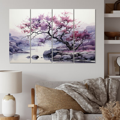 «Mauve arbre crépuscule symphonie paysage II», art mural arbres du paysage - 4 panneaux
