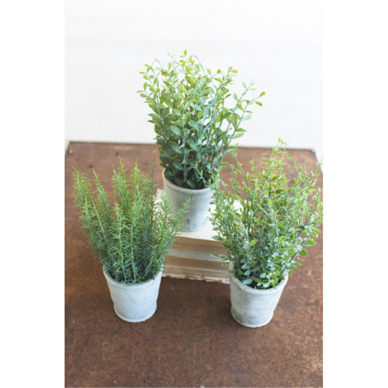 13'' Faux Herbs Plant in Cement Pot