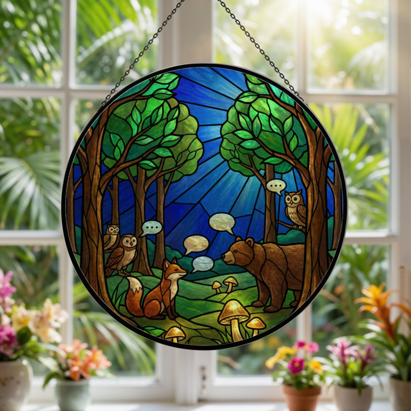 Panneau de vitrail animaux de la forêt 12 "H 12", H 12 po x l 12 po