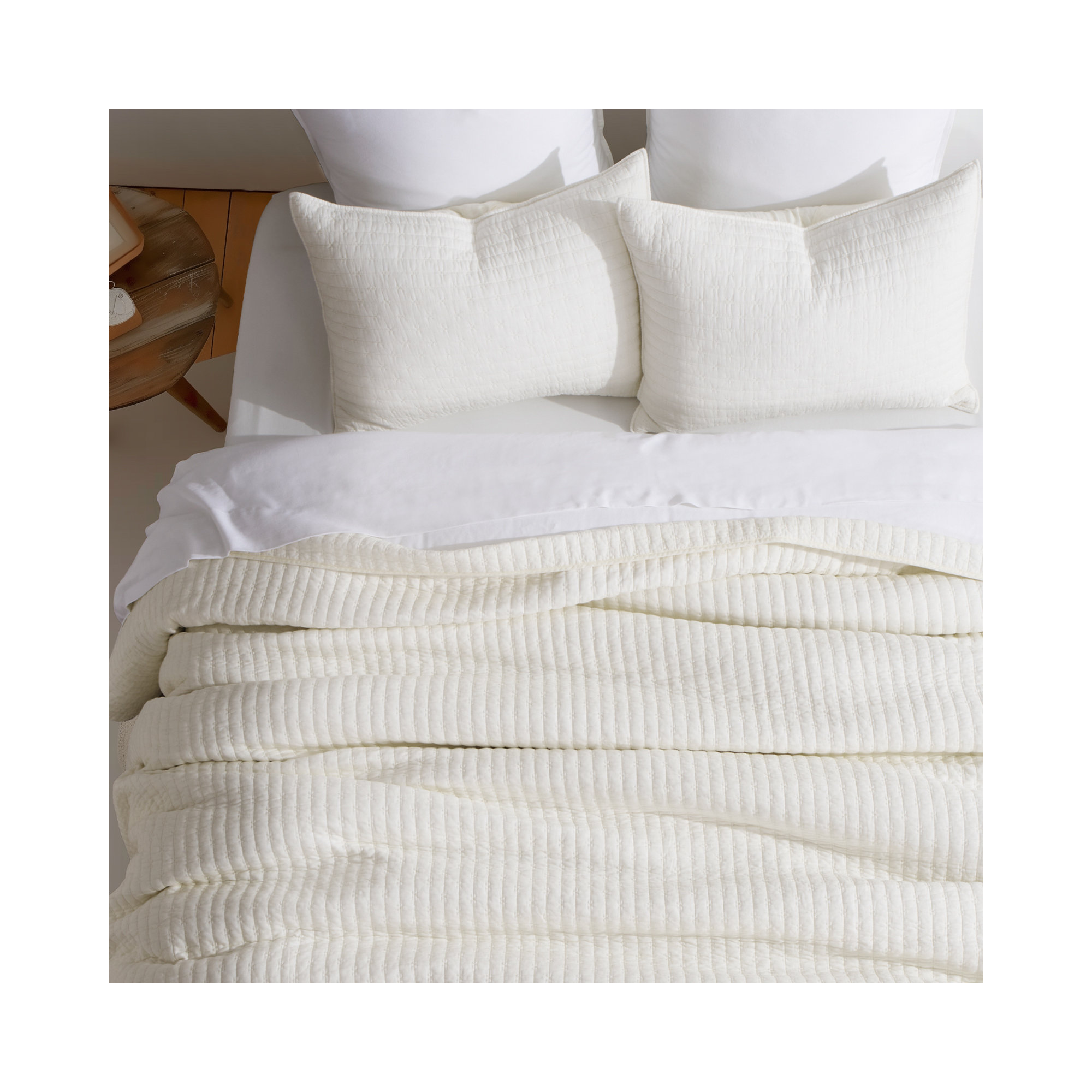 Cross Stitch Cotton Quilt set, Ivory White, Queen