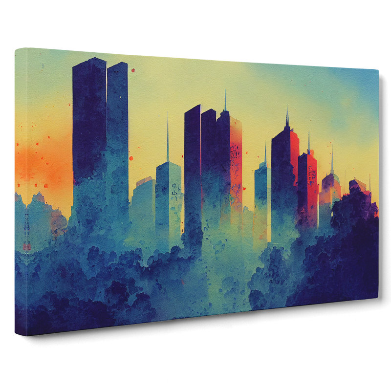 Watercolour Skyscraper Skyline Vol.3 Abstract - Wrapped Canvas