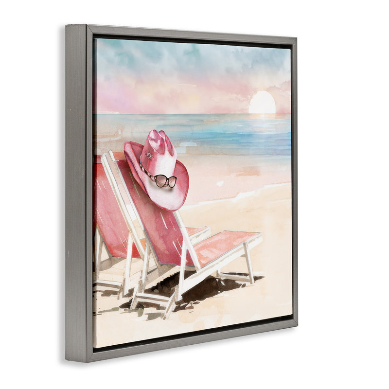 Cadre flottant de chaises de plage rose rosé, design par Paul Mathenia, H 18 po x l 18 po, Cadre flottant gris lustré
