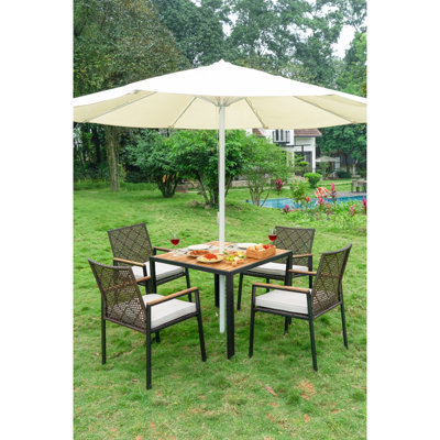 Ensemble de table de salle à manger toutes saisons 5 pièces, ensemble de conversation pour patio avec trou pour parasol, rotin extérieur