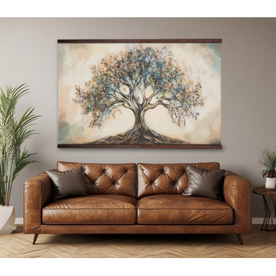 Yggdrasil Tree of Life Wall Tapestry – Watercolor Canvas Print with Wooden Hanger