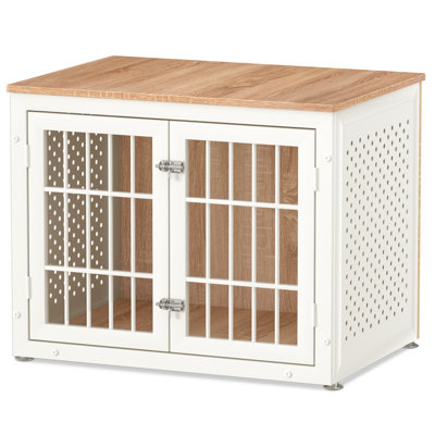 32 Inch Dog Crate Furniture, Decorative Pet House Furniture Indoor, Wooden Metal Dogs Cage Pet House End Side Table TV Stand