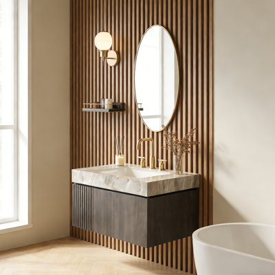 Meuble-lavabo flottant avec espace de rangement multifonctionnel et 3 trous de robinet pré-percés