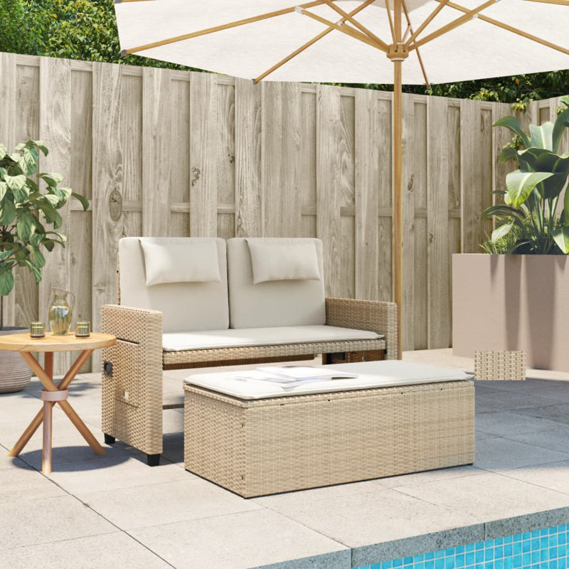 Banc de patio inclinable avec coussins Vidaxl, Crème / blanc / beige