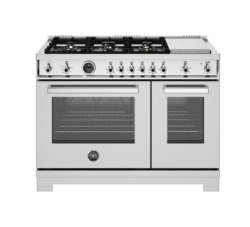 Professional Series All-Gas Range 48" - 6 Brass Burners + Electric Griddle - Gas Oven, Red, Natural Gas