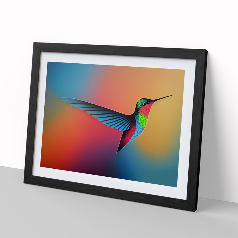 Lush Hummingbird - Single Picture Frame Painting, Black, 46cm H x 64cm W x 2cm D