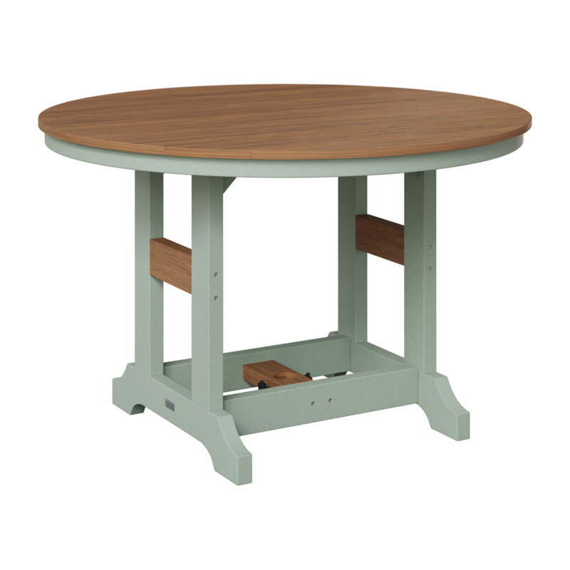Garden Classic Outdoor Round Bar Table, Seafoam, Antique Mahogany