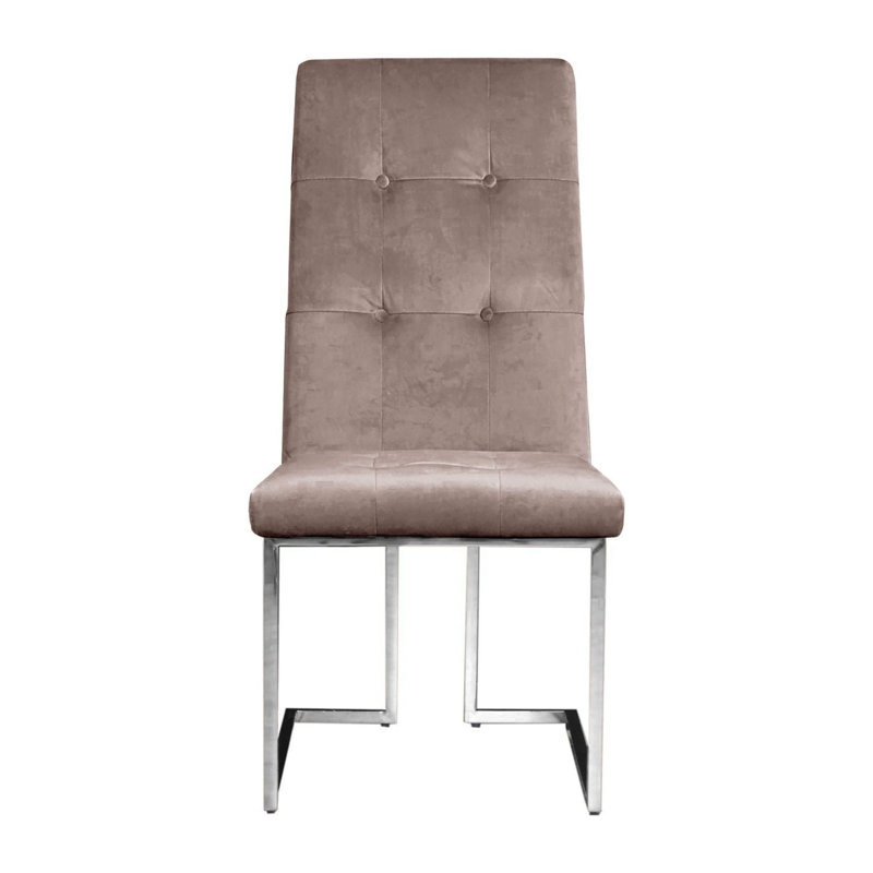 19'' H Velvet Upholstered Side Chair, Taupe, Silver