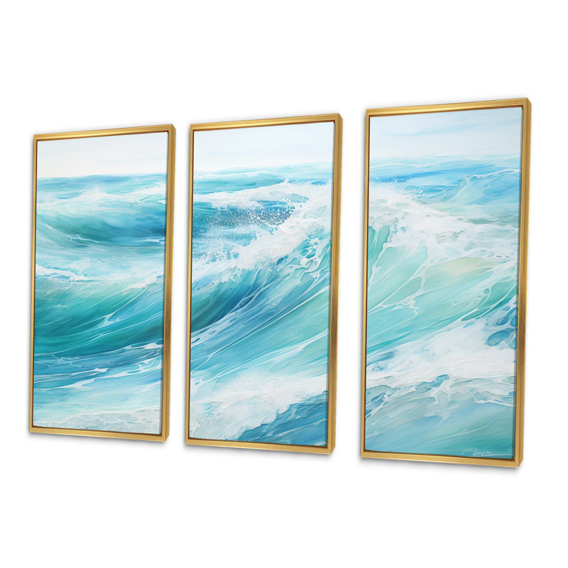 «Ocean Charm», art sur toile océanique, Cadre flottant doré, H 40 po x l 60 po x P 1 po