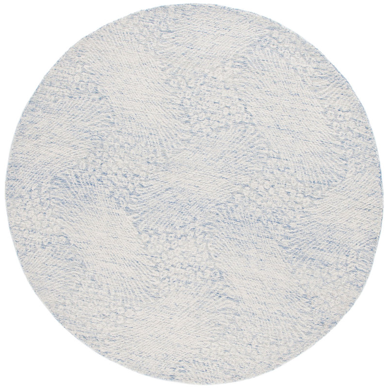 Deloras Hand Tufted Wool Cotton with Latex Abstract Rug in Blue/Ivory, Round 6'