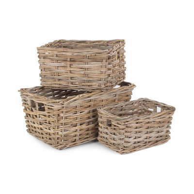 Rectangular Rattan 3 Piece Storage Basket Set