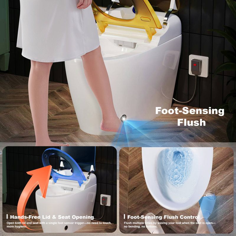 Luxury Smart Toilet and Bidet Combo with Foot Sensor, Auto Open Seat & Lid, Heated Seat, LED Display, Night Light, and Auto Flush with Remote