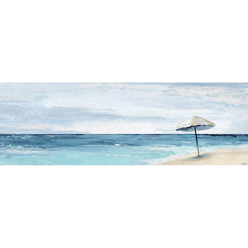 " Umbrella In A Sandbar " by Parvez Taj Painting Print, 20" L x 60" W x 1.5' D