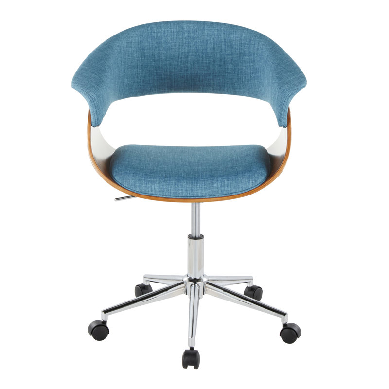 Chaise de bureau Zeitz, Chrome / bois de noyer, Bleu