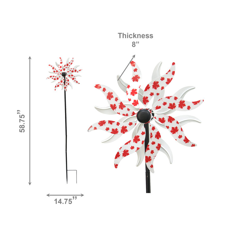 Metal Wind Spinner Garden Stake Maple Leaf