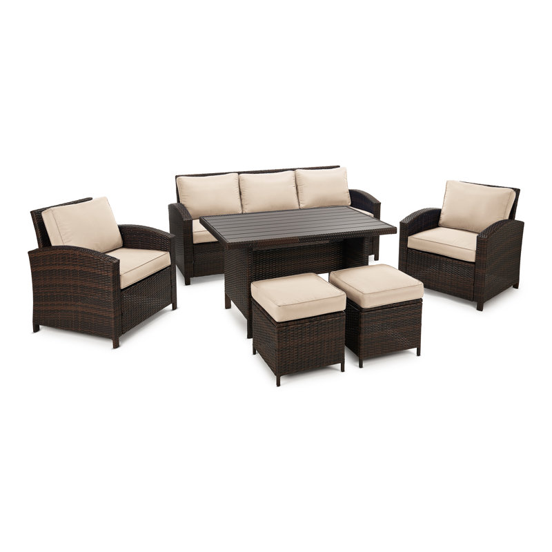 Chaise longue en rotin avec coussins 6 pièces Parkhurst, Beige