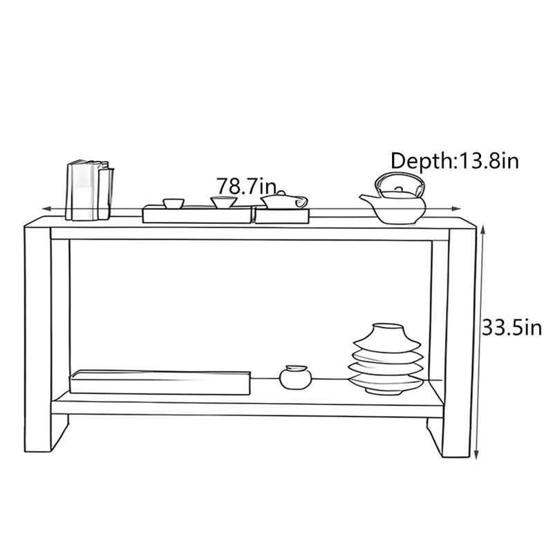 Console Mid-Century moderne en bois massif, H 33,5 po x l 78,7 po x P 13,8 po