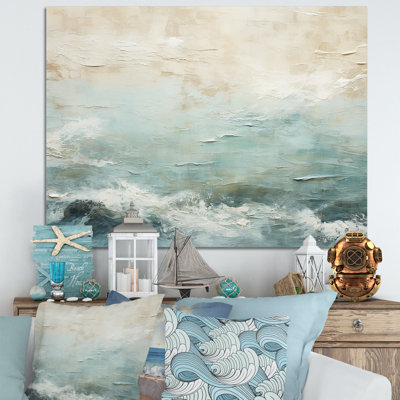 «Modern Coastal Beige and Blue River I - Coastal Ocean», reproduction d'art sur toile encadrée