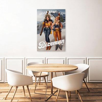 Hello Beautiful Bozeman Montana Ski Pinup Girls Retro Vintage Abstract Mountain Winter Wall Art