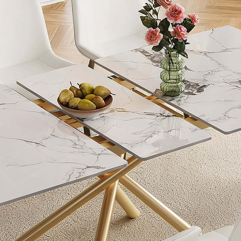 Expandable Dining Table With Leaf And With 8 Chairs For Small Apartments, Kitchen