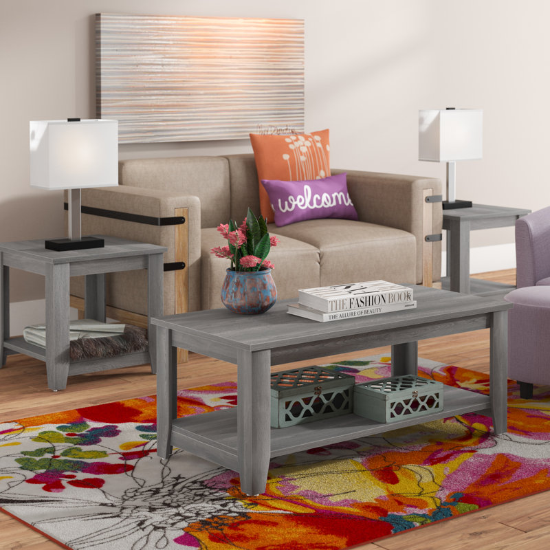 Ensemble de table basse moderne de trois articles - tables pour le salon de style campagnard, Gris clair