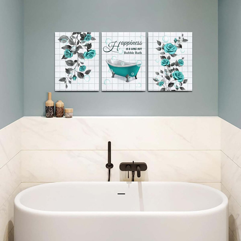 3 Piece Wrapped Canvas Print, Teal