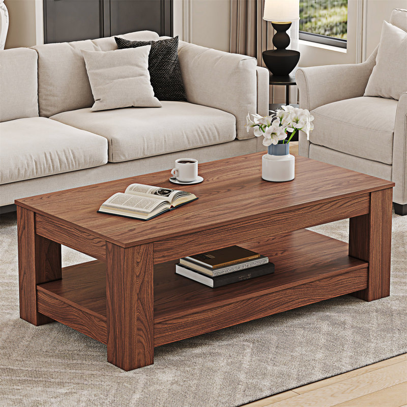 Table basse en bois avec tablette, Noyer