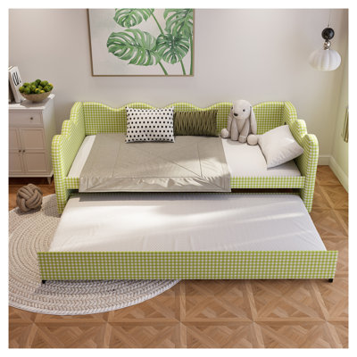 Canapé-lit convertible avec port USB, futon pliant une place pour petits espaces, salon et chambres d'amis, tissu blanc et vert avec structure en métal