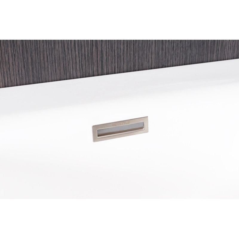 Dessus de vasque centré à droite 60 "Cube, Blanc très luisant, Garniture nickel brossé, Simple