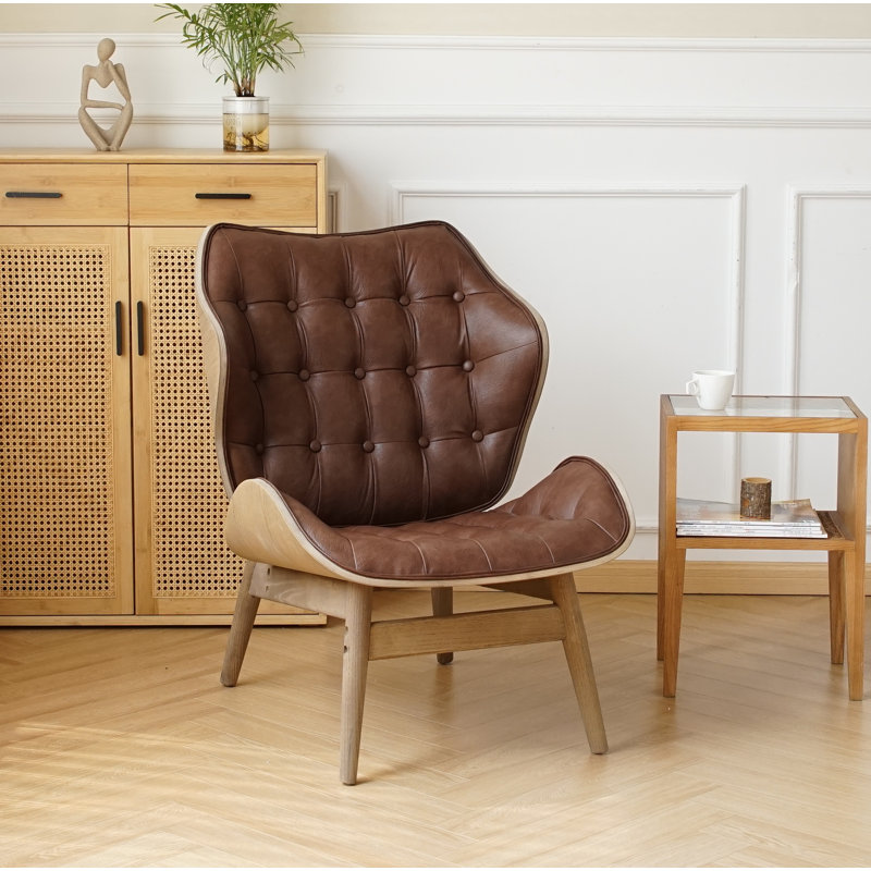 Jeyshan Upholstered Tufted Wingback Chair, Dark Brown Faux Leather