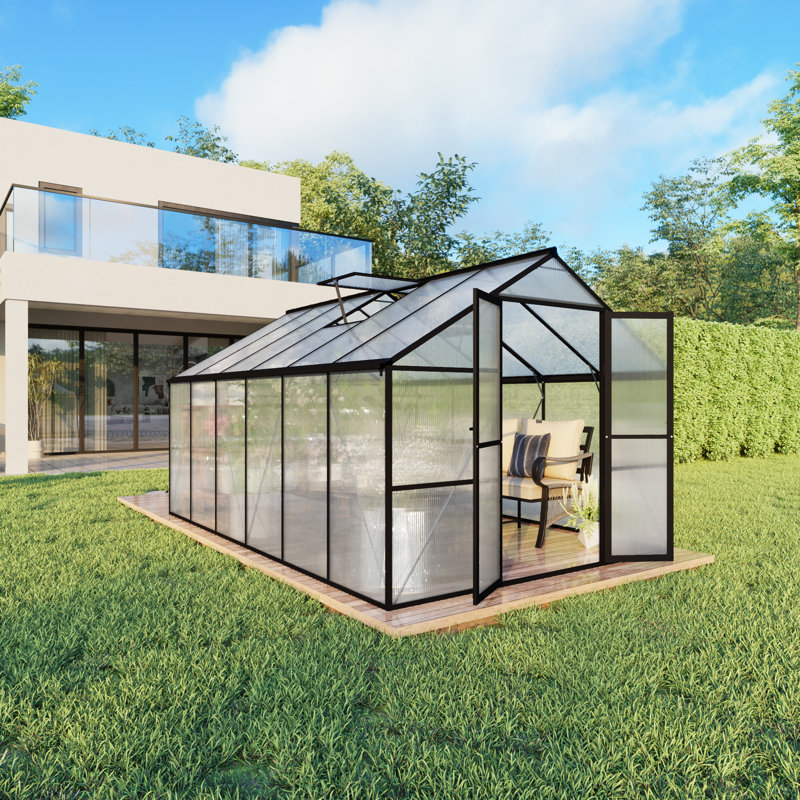 8X12 FT Greenhouse For Outdoors, Walk-In Polycarbonate Greenhouse, 8' W x 11.9' D