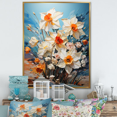 «Bold Colors Gray White Daffodils Bloom III» sur toile