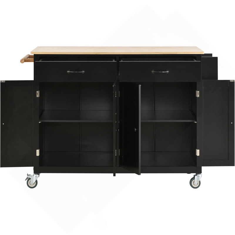 Kitchen Island Cart With Solid Wood Top And Locking Wheels,54.3 Inch Width,4 Door Cabinet And Two Drawers,Spice Rack, Towel Rack