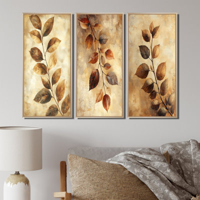 Feuilles brunes délavées sépia I - Collection d'impressions sur toile traditionnelles vertes