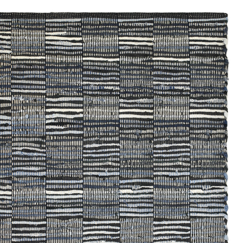 Tapis indigo rayé fabriqué à la main Dhurrie Unadilla, 2 pi x 3 pi