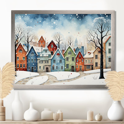 Multicolor frosty city in winter I - Winter Landscape Framed Canvas Print Wall Art