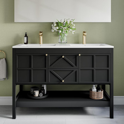 48" Farmhouse Double Sink Bathroom Vanity With 2 Drawers & Doors