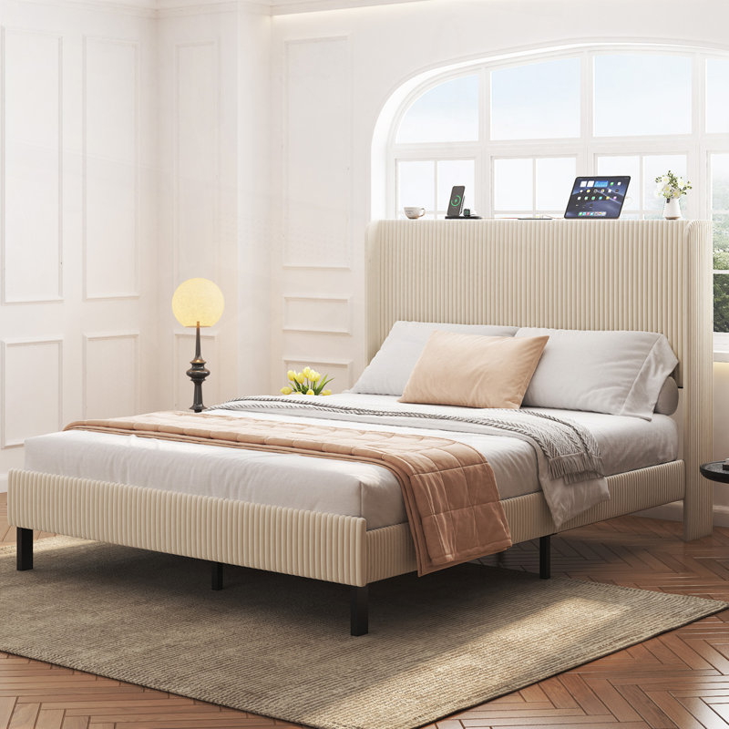 Lit tapissier, base de lit en métal avec station de charge, Grand