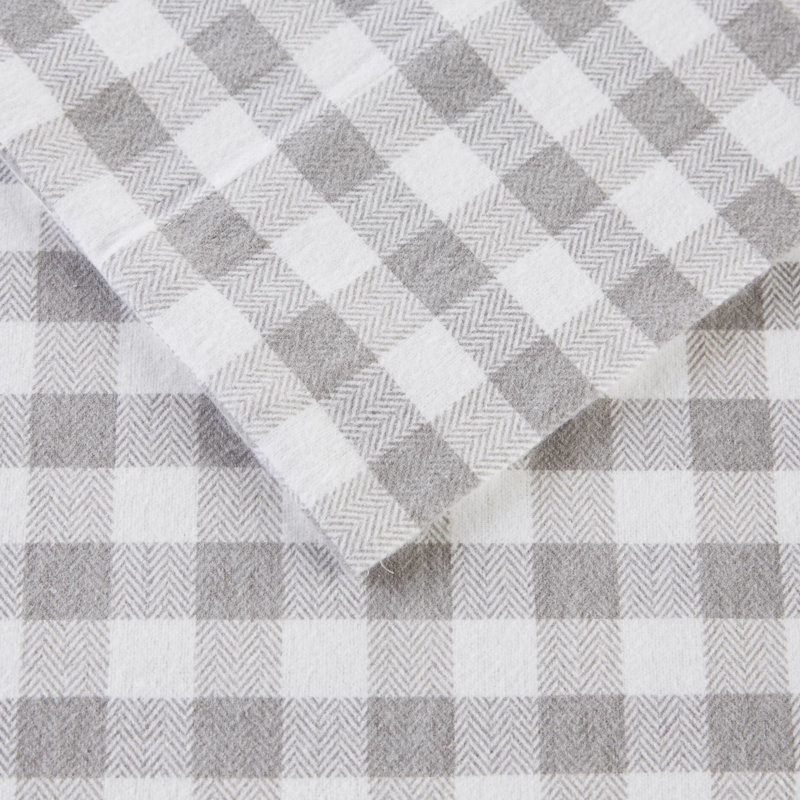 Drap-housse en flanelle 100% coton 4 pièces, carreaux gris à chevrons, doux et confortable, variété d'imprimés, drap plat, 2 taies d'oreiller ajustées, carreaux lavables à la machine