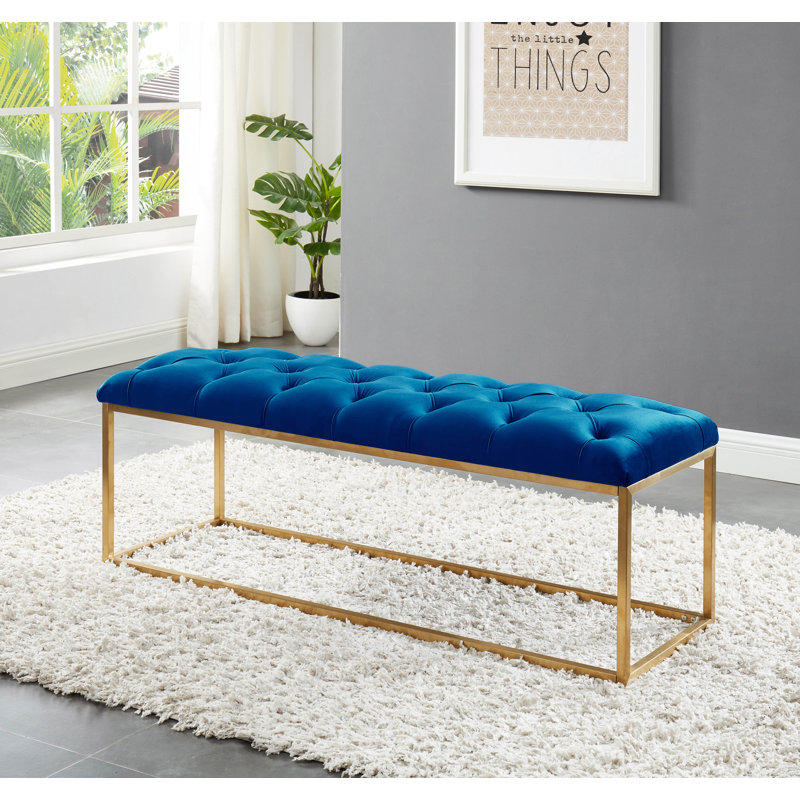 Venson Velvet Upholstered Bench, Blue