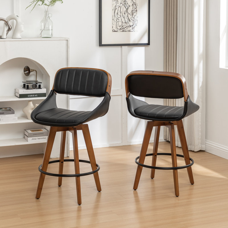 Shontina Faux Leather Swivel Bar Stool, Black, Bar Stool (29.52" Seat Height)
